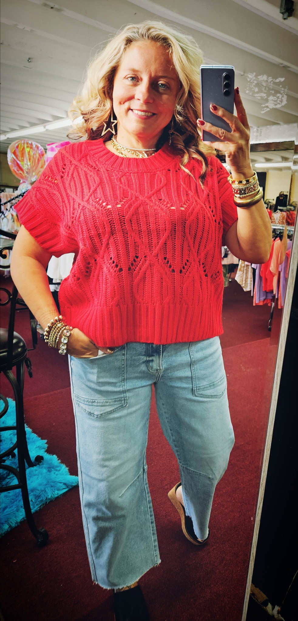 Red Nancy Knit Top