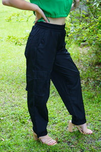 Nylon Black Cargo Pants