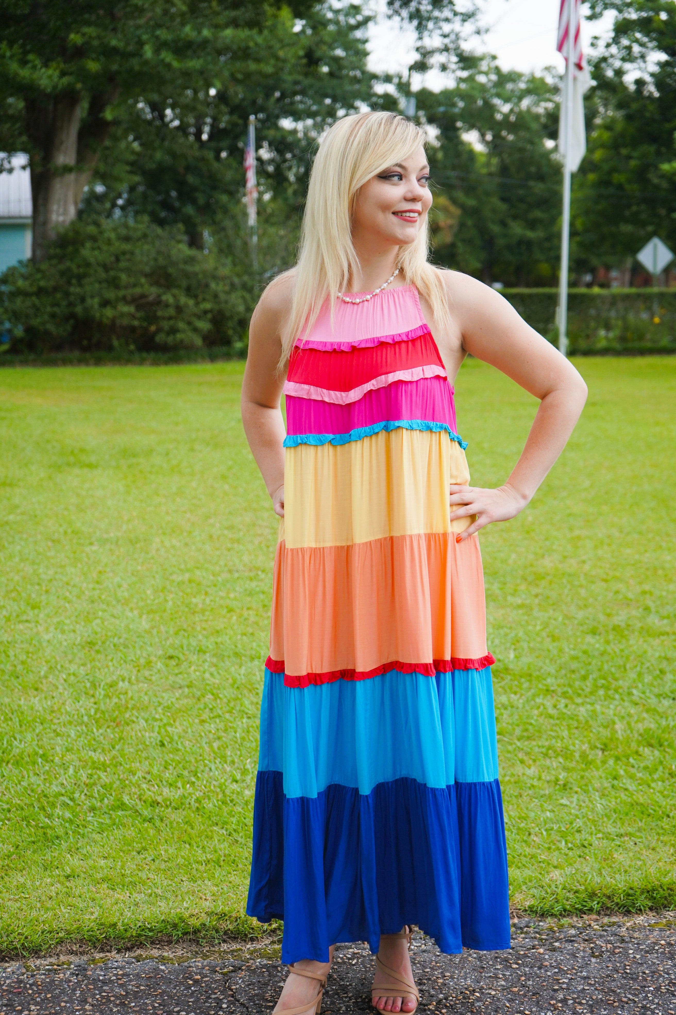 Starburst Color Block Maxi Dress