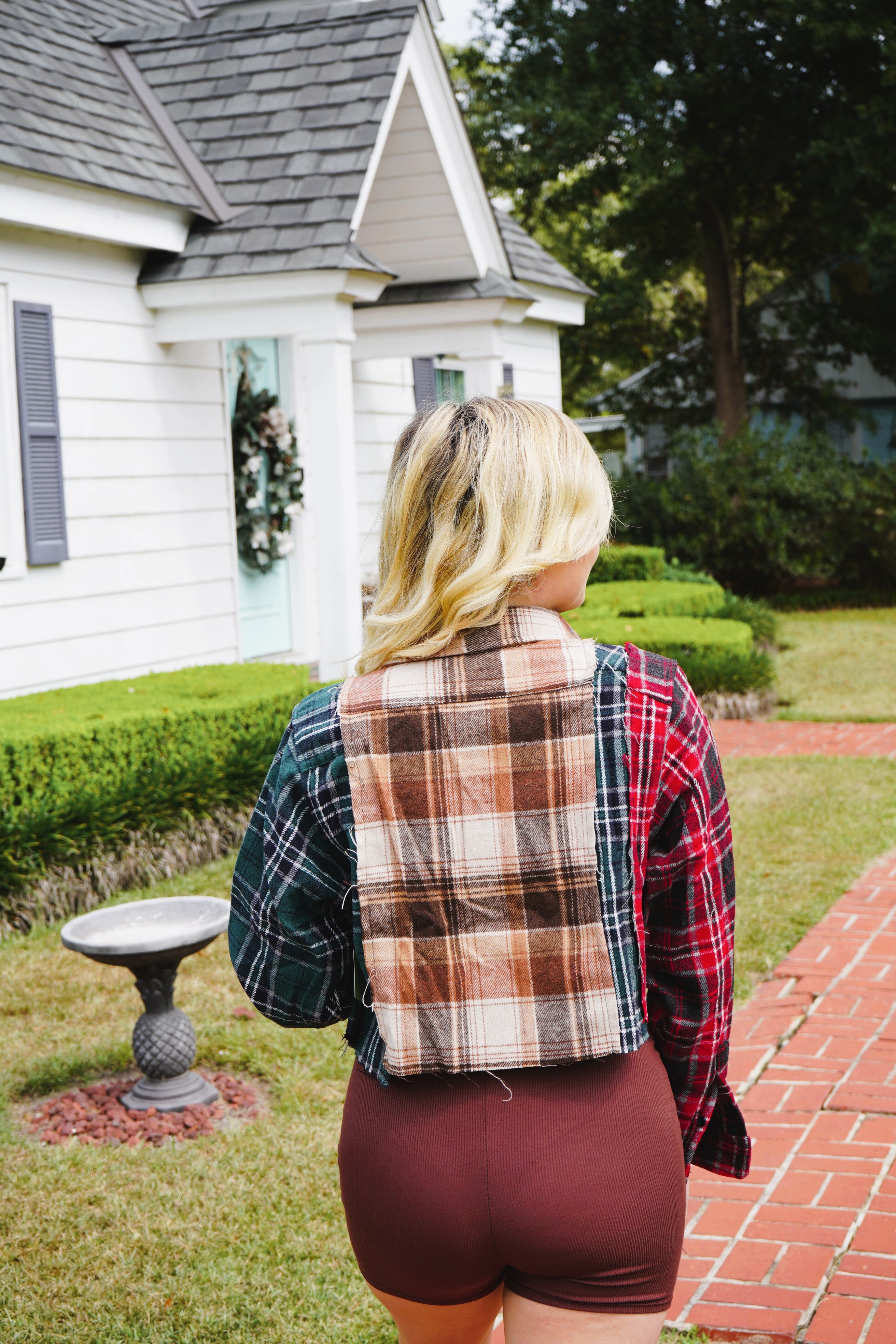 Layering Plaid Crop Shacket