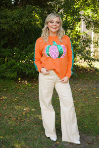 Pumpkin Sequin Orange Long Sleeve