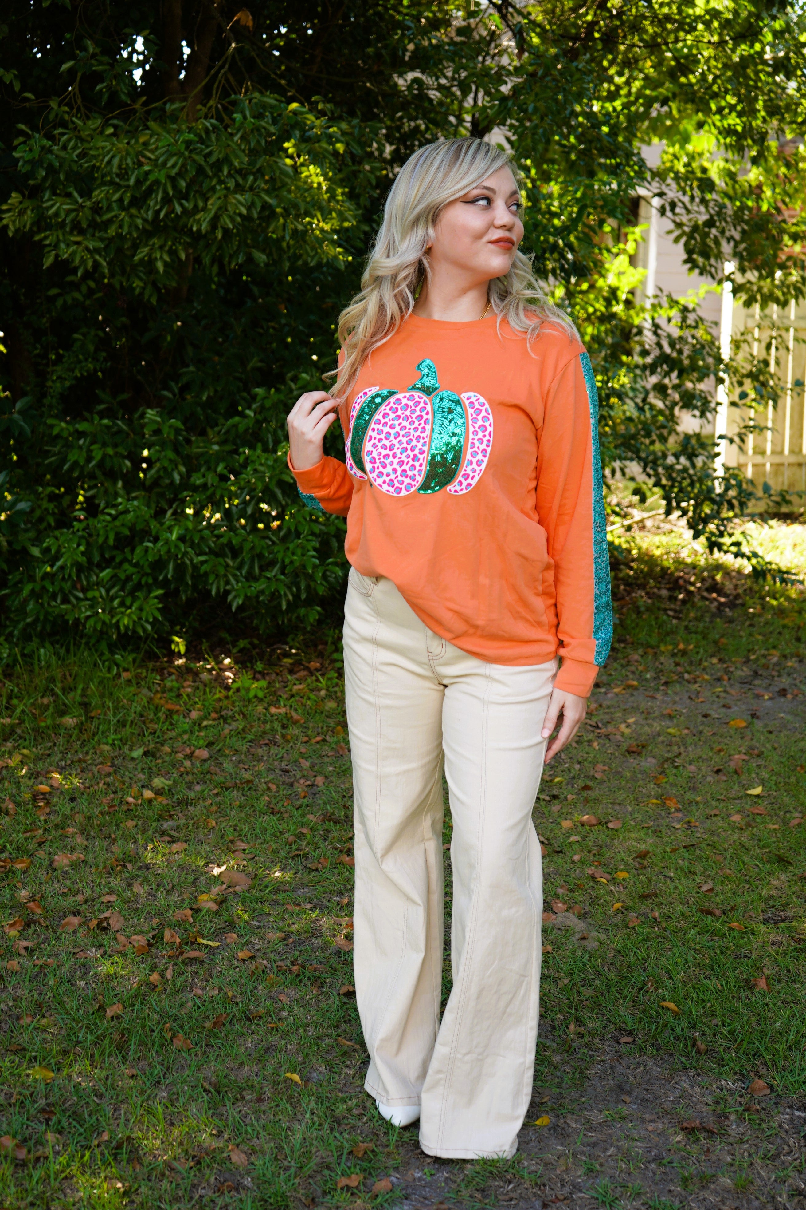 Pumpkin Sequin Orange Long Sleeve