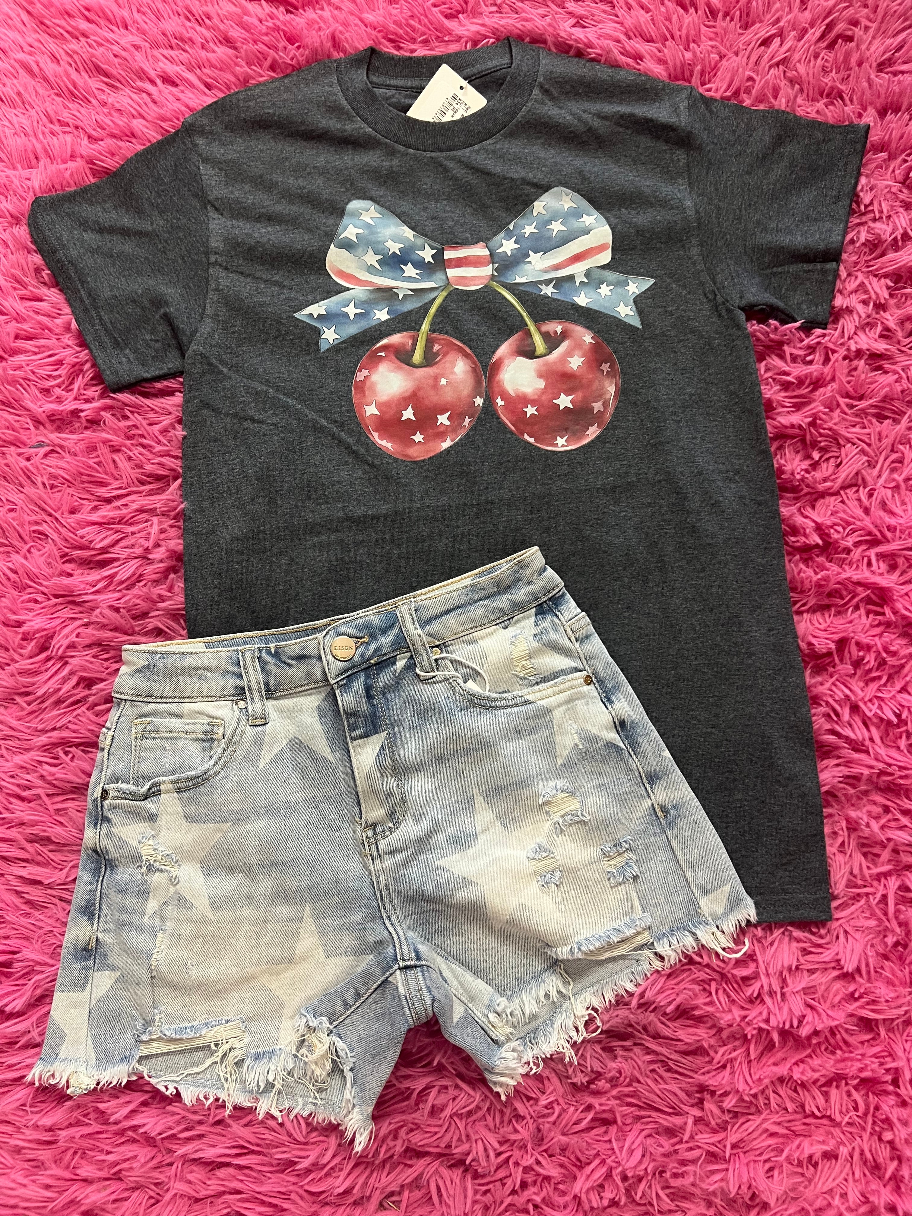 Red and Blue Cherry Bow Tshirt