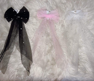 Tulle & Pearl Bow Hair Barrette Set