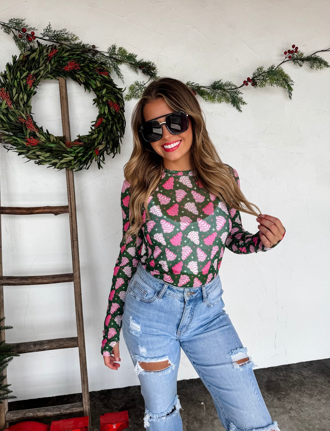 Christmas Mesh Top
