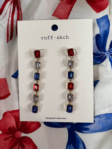 Patriotic Faceted Gems Dangle Earrings One Size Fi