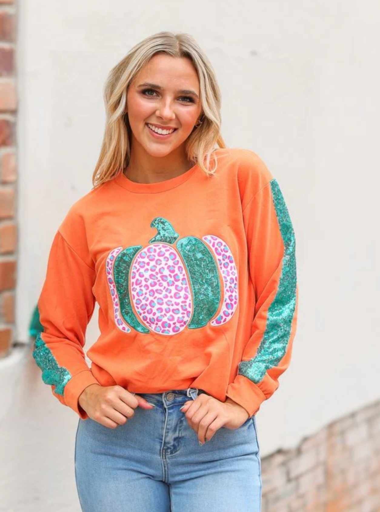 Pumpkin Sequin Orange Long Sleeve