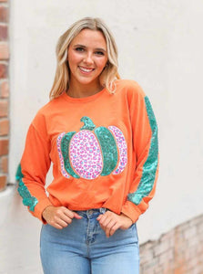 Pumpkin Sequin Orange Long Sleeve