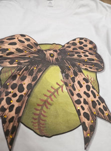 Softball Cheetah Bow Rhinestone