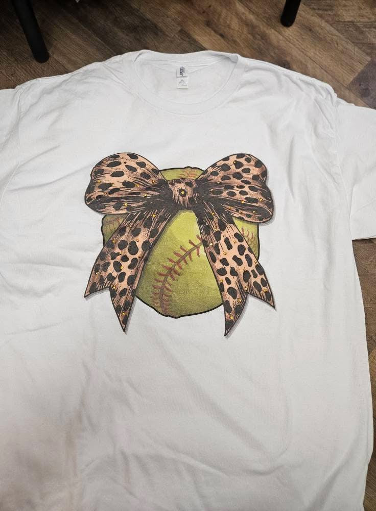 Softball Cheetah Bow Rhinestone