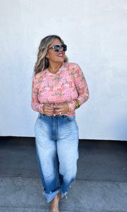 Retro Vintage Floral Mesh Top