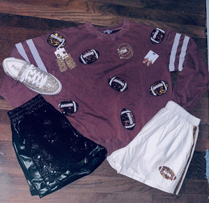 Mineral Washed Maroon Sequin Stadium Pullover