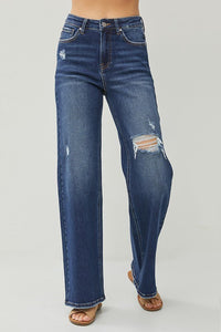 Risen HR Distressed Wide Leg Jeans
