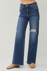 Risen HR Distressed Wide Leg Jeans