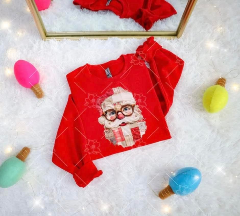 Red Santa Patchwork Crew