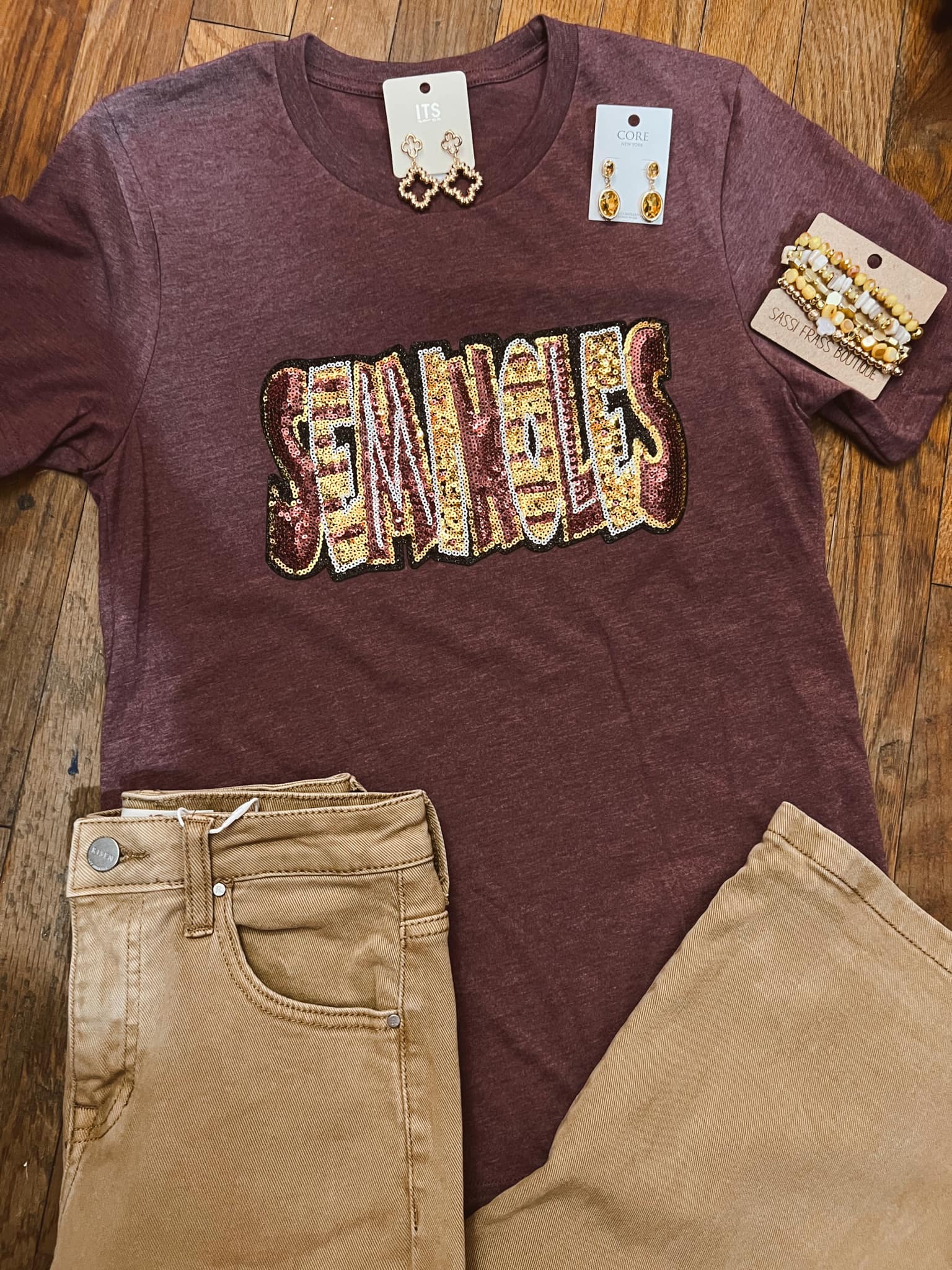 Seminoles Sequined Heather Garnet Tee