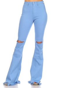 Baby Blue Ripped Knee Flares