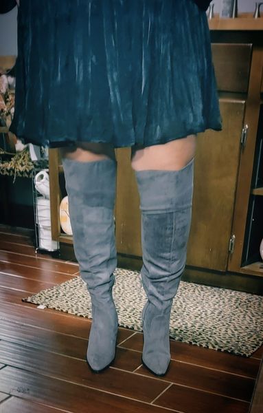 Grey Knee High Boots