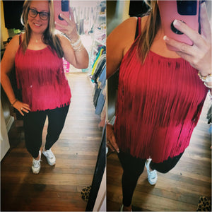 Burgundy Suede Fringe Cami