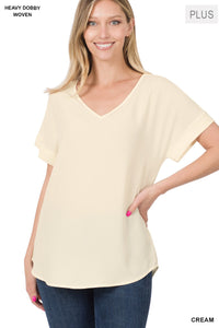 Plus Dobby V-Neck Top