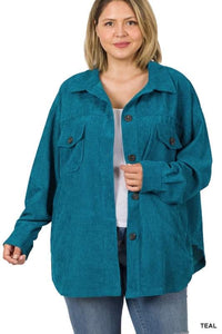 Plus Teal Oversized Button Front Shacket