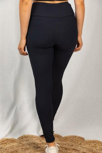 High-Waisted Solid Knit Legging With Button Front