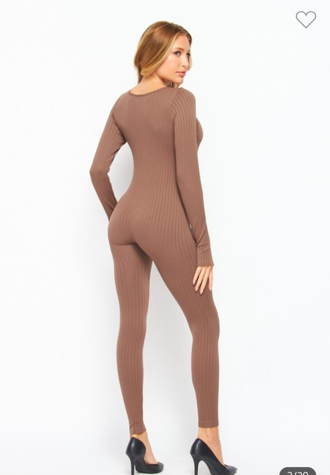 Ribbed Seamless Long Sleeve Jumpsuit