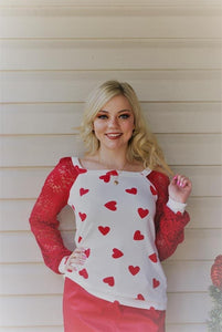 Ivory/Red Lace Sleeve Top