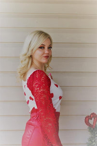 Ivory/Red Lace Sleeve Top