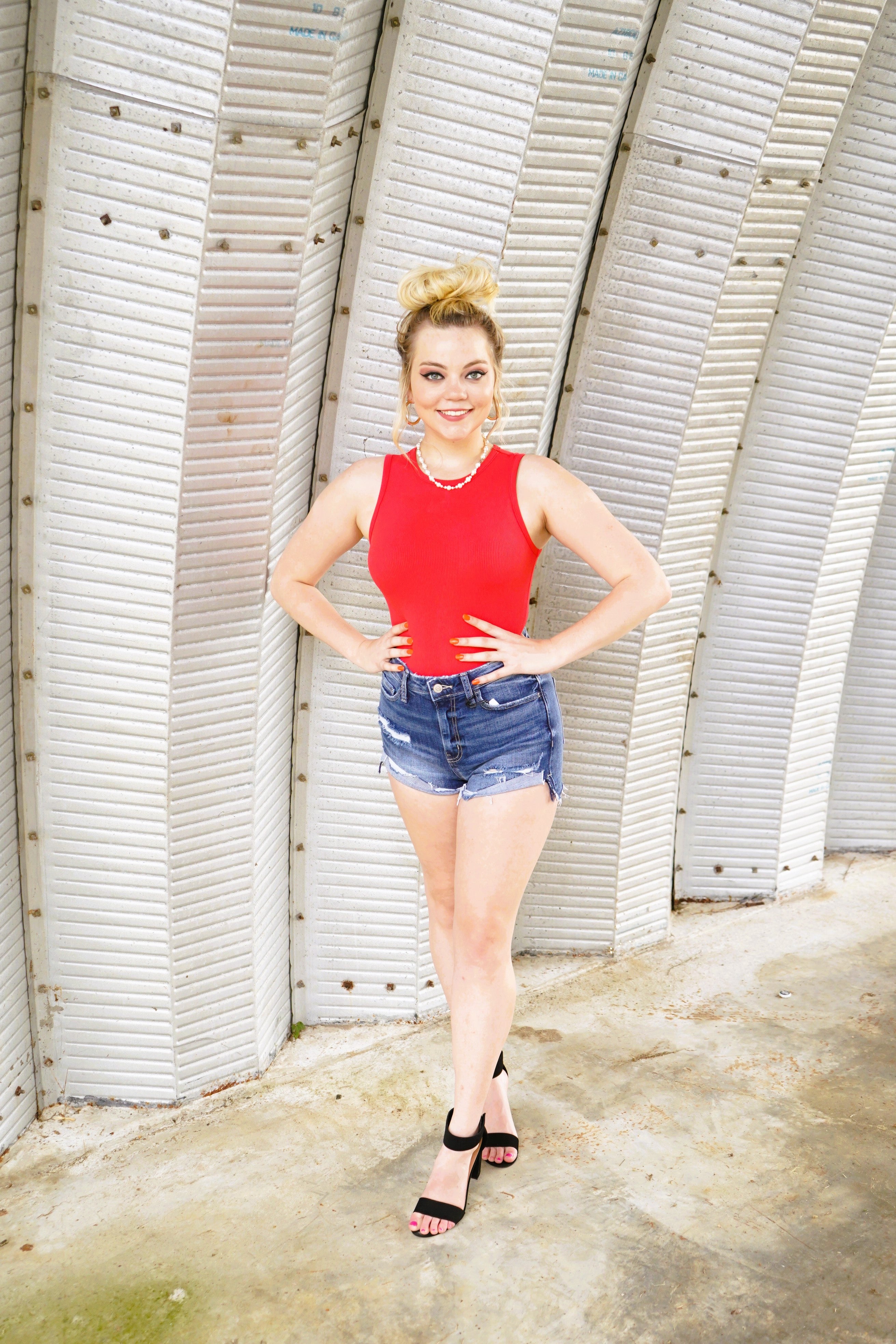 Red Ribbed Tank Bodysuit