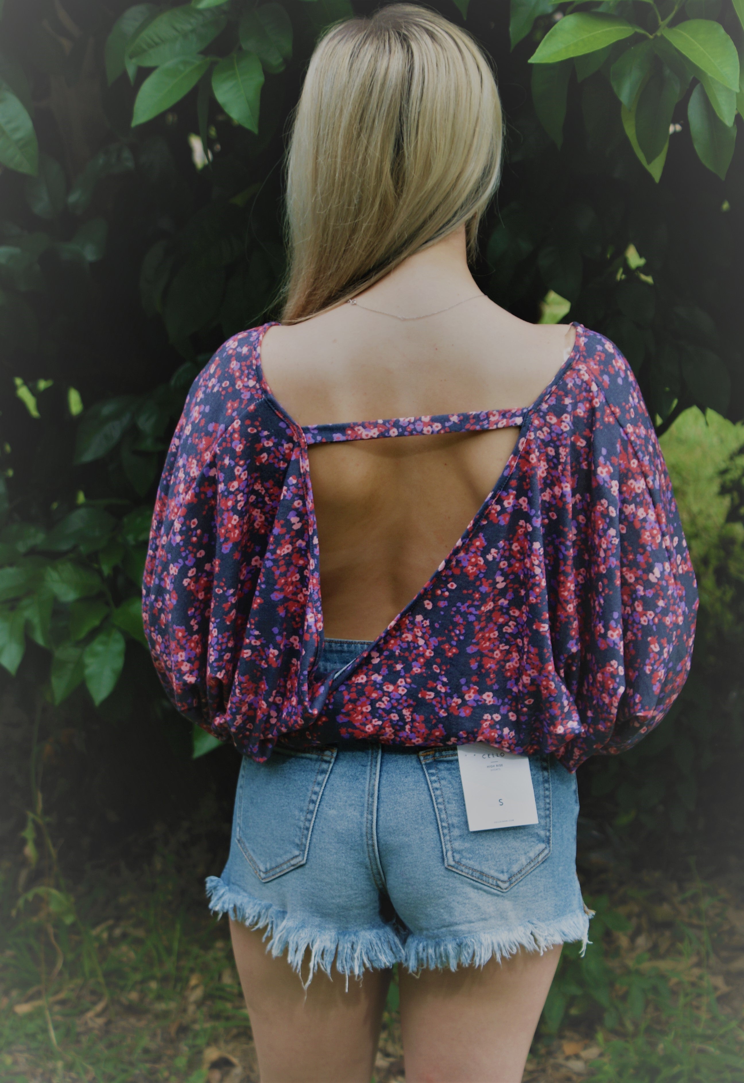 Floral Open Back Batwing Top