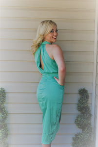 Biscay Green Wrap Cross Neck Dress Large Biscay Green Wrap Cross Neck Dress Large