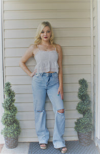 White Cropped Polka Dot Cami