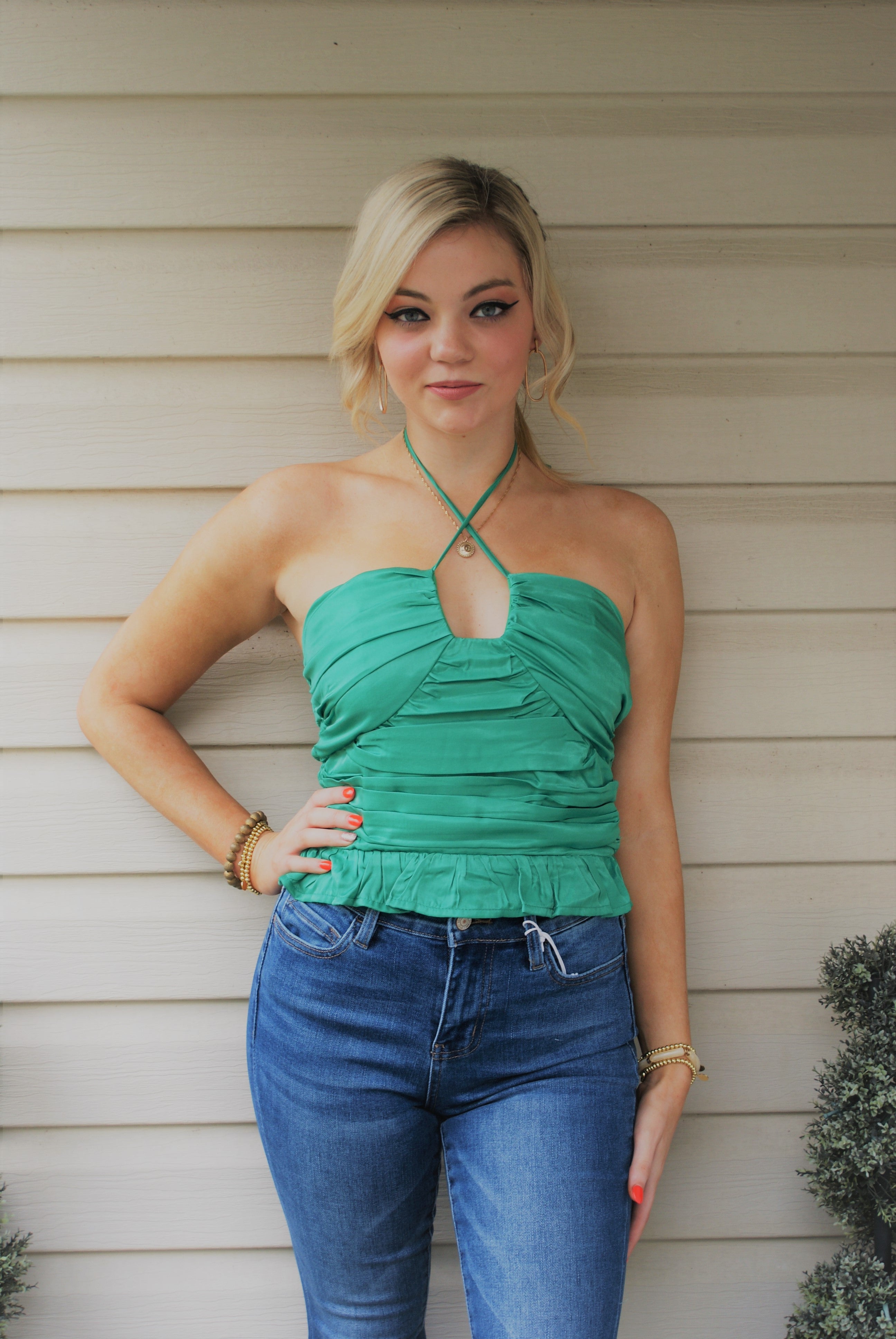 Green Halter Cropped Top
