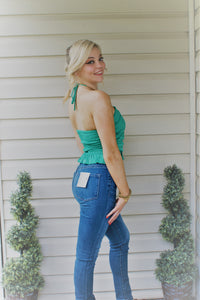 Green Halter Cropped Top