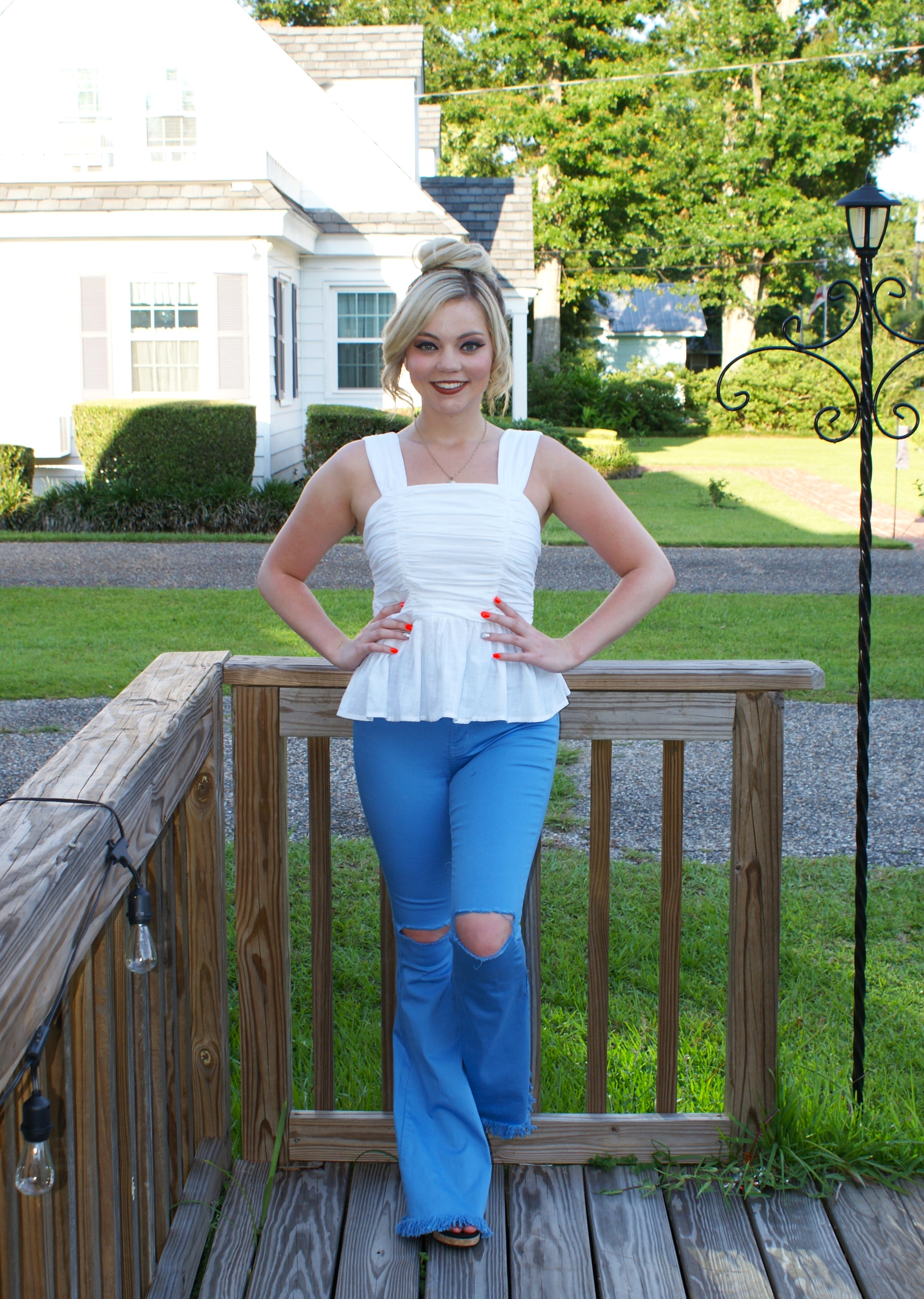 Baby Blue Ripped Knee Flares