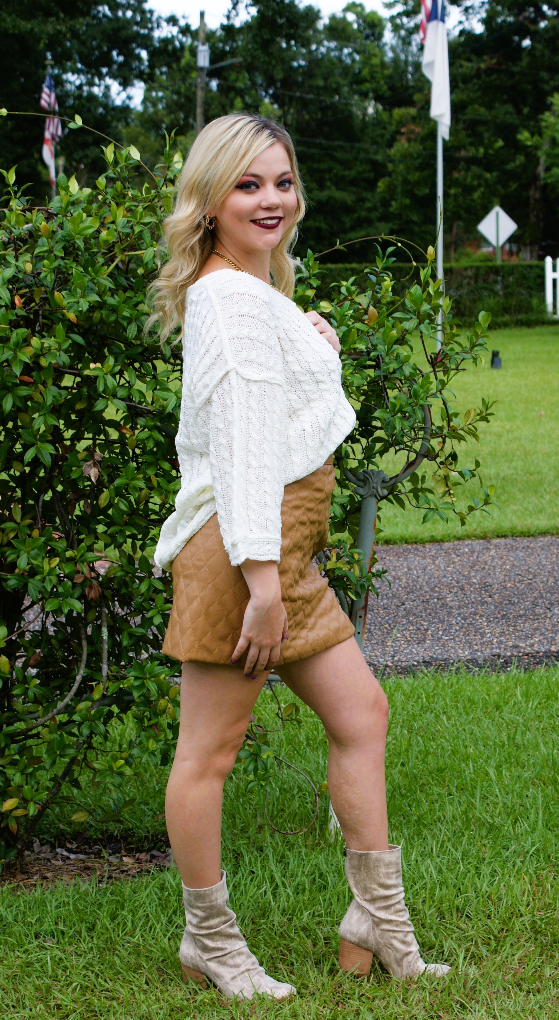 Camel Faux Leather Skirt