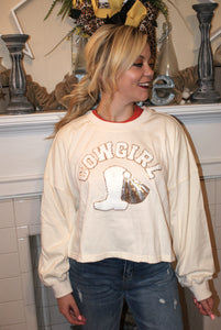Cream Cowgirl Boot Sweatshirt