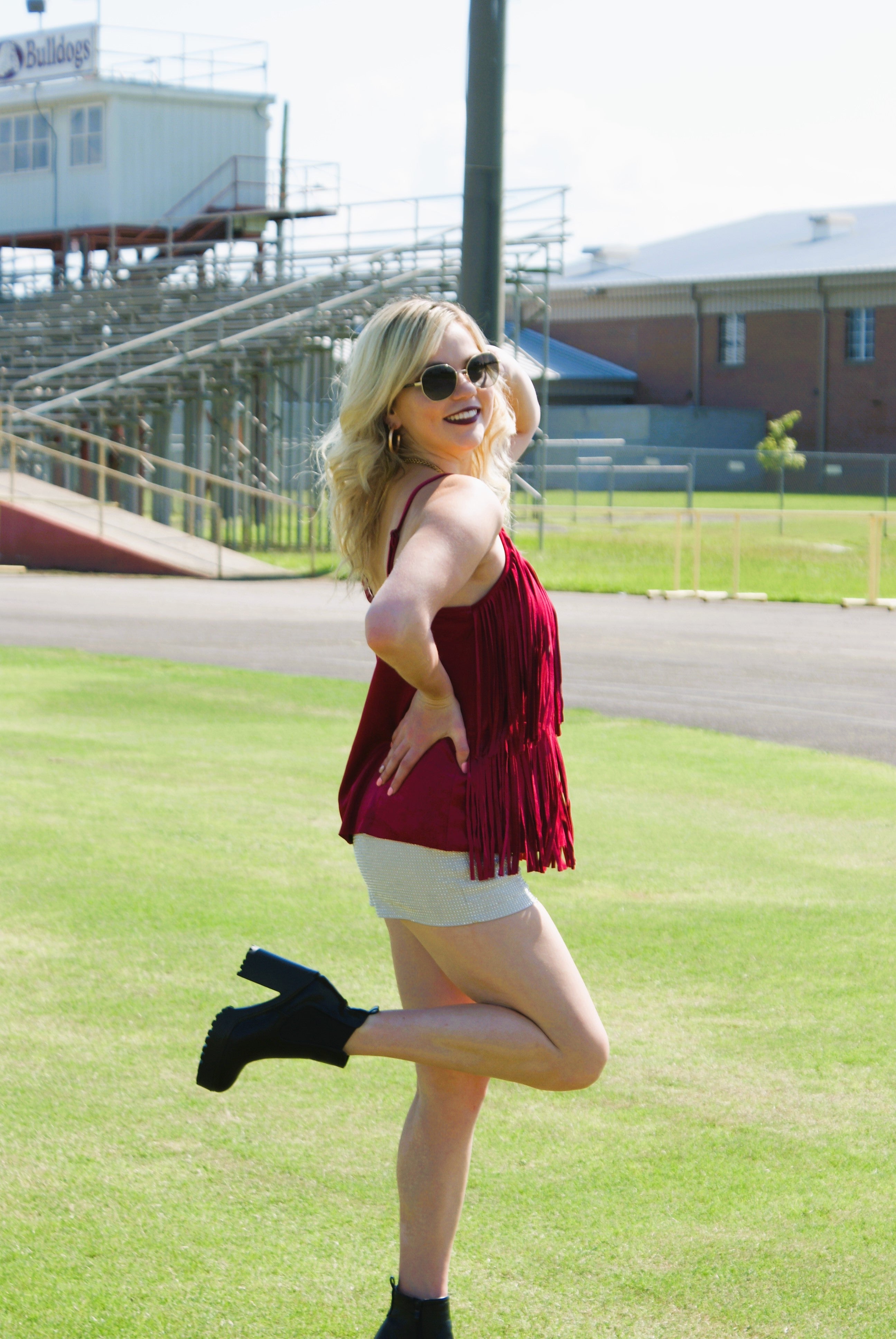 Burgundy Suede Fringe Cami