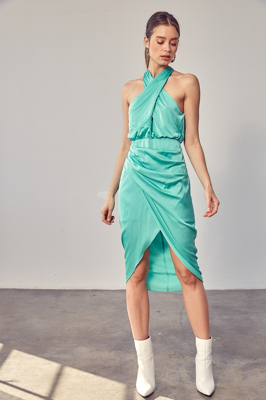 Biscay Green Wrap Cross Neck Dress Large Biscay Green Wrap Cross Neck Dress Large